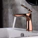 B Backline Brass Bathroom Sink Wash Basin Mixer Tap Single Handle Hot & Cold Waterfall Lavatory Sink Faucet for Living Room & Bathroom (Rosegold Short Body 1)