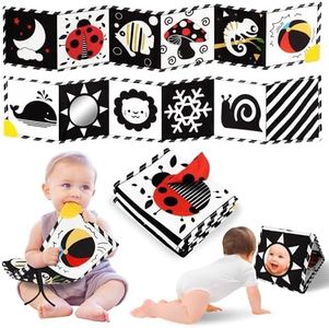 Newborn Toys, High Contrast Baby Books with Teether, Black and White Baby Toys, Montessori Toys 0-6-12 Months Brain Development, Sensory Learning Activities Gift, Tummy Time Toys