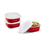 KITCHEN CLUE Stainless Steel Lunch Box Containers Set With Airtight & Leak Proof Lids - Pack Of 3 Pcs, 350 Ml Each, Red - Microwave Safe Containers Set - Boxes - Ideal For Kids & Adults, 11 Cm