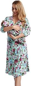 Galabloomer Maternity Robe and Baby Receiving Blanket, Matching Mommy Labor Delivery Robe and Swaddle Set, Brook Green, Medium