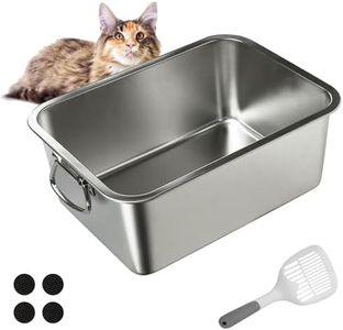 BNOSDM Cat Litter Box Stainless Steel, Metal Cat Litter Pan with Handles (17.7'' x 14'' x 6'') Rustproof High Sides Cats Toilet with Litter Sifting Scoop for Cats Rabbits