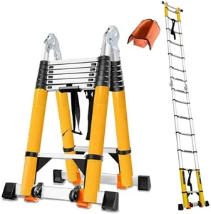 20FT Telescoping Ladder w. Stabilizer/Wheels/Cargo Hold,Adjustable Folding Extension Ladder A Frame 8+8 Foot Step Ladders for Home,Portable Aluminum Type 1A Ladder for Industrial,330lbs Capacity
