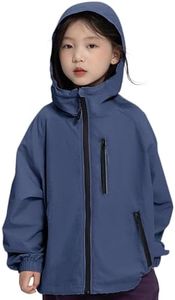 Rolanko Girls Rain Jacket Boys Rain Coat Windbreaker Hooded Jacket Lightweight for Kids Water Resistant Hiking Camping (Navy,6-7)