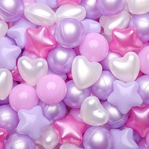 GOGOSO Ball Pit Balls,Plastics Balls for Ball Pit, Stars Hearts Shape for PastelBall for Toddlers Kids, Pear Pink Purple White, 100pcs