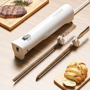 Fuzzipet Electric Knife for Meat Slicing, Electric Bread Knife with 4 Stainless Steel Blades, Electric Cutting Knife for Meats, Poultry, Bread, Cheese & More (White)