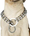 Tobetrendy Chain Dog Training Choke Collar Silver Cuban Link Dog Collar 316L Stainless Steel Metal 15mm Heavy Duty Slip Collar for Medium Large Dogs(15MM, 22")