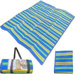 GBS Outdoor Rug Reversible Foldable Mat, Plastic Straw Indoor Kitchen Floor Garden Patio - Weatherproof Lightweight Jazzy Stripe Color Rug - Perfect For Picnic Vacation BBQ, Beach (195 x 150 cm)