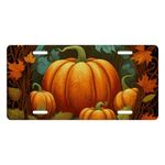 Muishi Pumpkins Fall Leaves Decorative Car Front License Plate, Vanity Tag, Metal Car Plate, Aluminum Novelty License Plate for Men/Women/Boy/Girls Car 6 X 12 Inch (4 Holes)