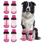 AUTOWT Anti Slip Dog Socks 3 Pairs - Indoor Hardwood Floor Dog Paw Protector Prevents Wear and Tear, Pet Dog Adjustable Anti-Shedding Dog Socks for Small Medium Large Dogs(M,3 Pairs - Fuchsia)