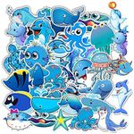 Blue Marine Animals Stickers 50 Pcs, Cute Girl Lovely Kids Teens Boys Vinyl Decals for Laptop Phones Car Luggage Water Bottle Computer Helmet Truck, No-