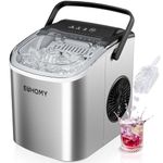 EUHOMY Countertop Ice Maker Machine with Handle, 26lbs Per Day, 9 Ice Cubes Ready in 6 Mins, Auto-Cleaning Portable Ice Maker with Basket and Scoop, for Home/Kitchen/Camping/RV (Silver)