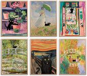 YBW Funny Black Cat Wall Art Set of 6 Vintage Monet Matisse Canvas retro Artwork Posters For Room Aesthetic Living Room Bathroom Bedroom walll Decor 08X10in UNFRAMED