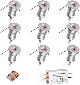 HHTUN Mini Downlight DC12V 1W 3000K 9 Pack Silver Shell, Used for Indoor Wardrobe Lighting, Cabinet Lighting, Artwork Mini Light, Embedded Downlight, DIY Mini Light (3000K,Silver,9Pack)