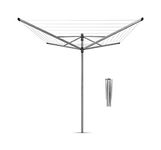 Brabantia - Lift-O-Matic - 40 Metres of Clothes Line - Adjustable in Height - UV-Resistant & Non-Slip Lining - Umbrella System - Rotary Dryer with Ground Spike 45 mm - Metallic Grey - ø 271 cm