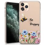 Phone Case for iPhone 6 plus / 6s plus - Clear Soft Gel Cover Wild Bees and Flowers Design Style Text - Be Happy