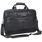 Black Leather Briefcase for Men 15.6 Inch Laptop Crossbody Shoulder Messenger Office Bag Attache Case Handbag for Business Travel Work Lawyer, Medium