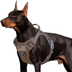 BUMBIN Tactical Dog Harness for Large Dogs No Pull, Famous TIK Tok No Pull, Fit Smart Reflective Pet Walking Harness for Training, Adjustable Dog Vest Harness with Handle Brown L