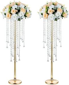 NUPTIO Gold Vase Wedding Centerpieces: 2 Pieces 75 cm High Crystal Flower Stand for Tables Elegant Metal Flower Vases for Weddings Birthday Party Anniversary Reception Home Decoration