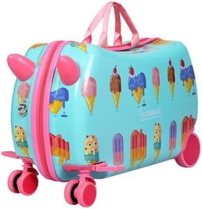 Wanderlite Kids Ride-On Suitcase, Trolley Luggage Hand Luggages Hard Case Shell, Travel Strap Bag Carry On Storage Children Students Lightweight Roller Wheels with Metal Zipper, Multi-Coloured