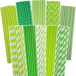 Green Paper Straws for Drinking Green Disposable Straws 150pcs Disposable Straws Bulk（10 Pattern） qiqee