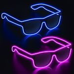 YouRfocus Wireless Led Light up Glasses 2 Pack Glow in The Dark Neon Glasses for Rave Party, EDM (Blue + Pink)