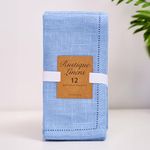 Rustique Linens 100% Cotton Napkins - Hem Stitched Edge - Absorbent, Durable, Vibrant Colors - Perfect for Dining & Special Occasions - Set of 12 - Azure Blue (+4 Colors)