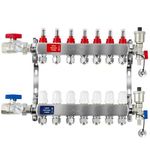 7 Loop PEX/Radiant Manifold, PEX Tubing Radiant Heat Manifolds with Compatible Outlets, for Hydronic Radiant Floor Heating (Include 1/2'' adapters)