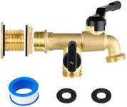 Brass Rain Water Barrel Spigots: Double Faucets Rain Barrel Spigot Kit with NPT 3/4 Outlet for Outdoor Plastic Bucket Rainwater Drum gal Container Water Tanks with 1-1/4 inch Bulkhead Fitting Set