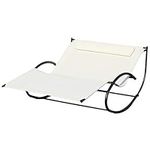 Outsunny Double Chaise Lounger Garden Rocker Sun Bed Outdoor Hammock Chair Texteline with Pillow Cream White