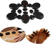 Windfulogo 16Pcs Hot Massage Stones Set Natural Lava Basalt Heated Warmer Stone for Spa Massage Black