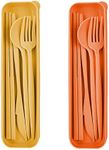 Wheat Straw Cutlery Portable Cutlery,2 Set Wheat Straw Travel Utensil Spoon Fork Knife,Travel Wheat Straw Travel Utensil,Wheat Straw Reusable Cutlery Set,Reusable Wheat Straw Cutlery with Case,Color A