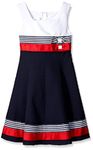 Bonnie Jean Big Girls Colorblock Poplin Dress, Navy, 14