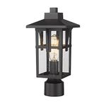 Exterior Post Light, HWH INVESTMENT Outdoor Pole Lantern Pillar Light Fixture with Seeded Glass Shade, Matte Black Finish, 5HX62P BK