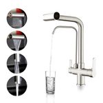 QAOYEDE Kitchen Faucet with Drinking Water Faucet, Pull Down 4 Functions Sprayer 2 Handle 3 in 1 Water Filter Purifier Faucets, Waterfall Kitchen Sink Faucet with Drinking Water Faucet,Brushed Nickel