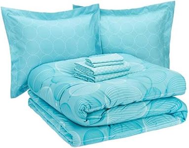 Amazon Basics 7-Piece Lightweight Microfiber Bed-in-a-Bag Comforter Bedding Set - King, Industrial Vintage Teal