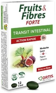 Ortis - Fruits & Fibres Forte 12 Comprimés - Complément Alimentaire pour Favoriser le Transit Intestinal - En cas de Transit Lent et Ballonnements - Action Rapide - 100% Naturel à base de Rhubarbe