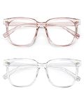 PANNER 2Pack Oversized Blue Light Blocking Glasses for Women Men Square Computer Eyeglasses Reduce Eyestrain(Clear+Apticot)