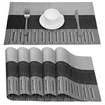 Belle Vous 6 Pack of Grey & Black Placemats - PVC Non-Slip, Tear-Resistant & Washable Place Mats - Easy To Clean, Heat Resistant & Waterproof Table Mats for Kitchen, Dining Table, Restaurant and Hotel