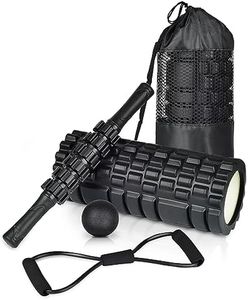 5 in 1 Foam Roller Set,High Density Massage Roller with Muscle Roller Stick Exercise Resistance Bands Massage Ball and Free Portable Bag,for Deep Tissue Massage Exercise Yoga Pilates