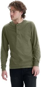 Hanes Men's T-Shirts, Men's BeefyT Henley Shirts, Men's Cotton Long Sleeve Shirts, Camouflage Green HTR, Large