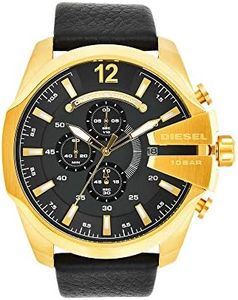 Diesel Men's DZ4344 Mega Chief Gold Black Leather Watch, One Size