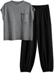 LILLUSORY Two 2 Piece Sets Womens 2025 Spring Summer Matching Lounge Sweatsuits Sweat Suits Trendy Travel Vacation Resort Wear Outfits Cozy Knit Loungewear Clothes Clothing Black Grey S