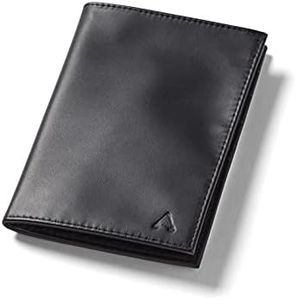 Allett Passport Wallet, Black | Leather, Thin Bifold, Minimalistic, Front Pocket, RFID Blocking | Holds 2-10 Cards & Passport | For Men & Women