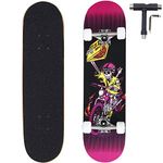 ANNEE 31x8 Inch Pro Skateboard Complete,7 Layer Canadian Maple Wood Double Kick Concave Skate Boards, Tricks Skateboards for Youths,Beginners,Girls,Boys,Kids,Teens,Adults (Pizza)