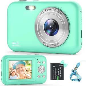 Digital Camera, FHD 1080P 44MP Kids Camera, Portable Compact Digital Camera with 16X Digital Zoom, New Models Rechargeable Camera for Kids Teenagers Beginners Adults Boy Girl (Green)