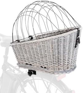 TRIXIE Fahrradkorb Weide für Hunde bis 8 kg 35 × 49 × 55 cm - gewebter Hundefahrradkorb für den Gepäckträger - mit Schutzgitter und weichem Kissen, 13114
