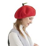 Red Apple Hat Handmade Wool Beret F
