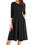 GRACE KARIN Women's Summer Elegant Midi Dress 3/4 Sleeve Formal A Line Wedding Guest Dresses Vintage 1920s S Black S -1