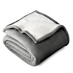 Bare Home Sherpa Fleece Blanket - Full/Queen Blanket - Blanket for Bed, Sofa, Couch, Camping and Travel - Warm & Lightweight - Fluffy & Soft Plush Blanket - Reversible (Full/Queen, Grey)