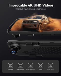 WOLFBOX G840S 12" 4K Dash Cam – Touchscreen Rearview Mirror Camera